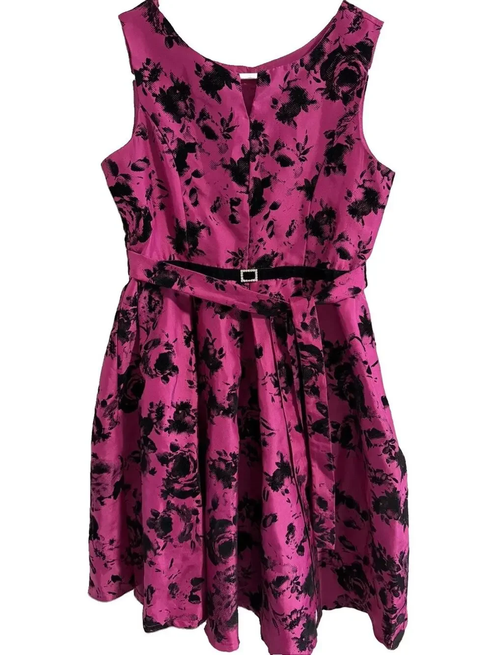 Jona Michelle Girls Hot Pink Black Velvet Flocked Floral Dress Size 12 Party